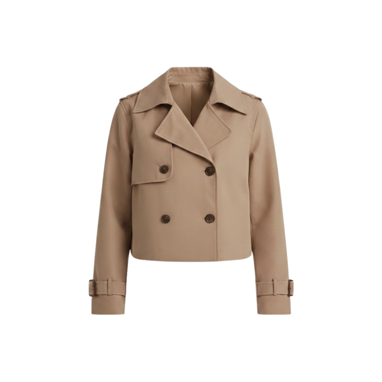 Trench-coat court pour femme à double boutonnage et col à revers cranté