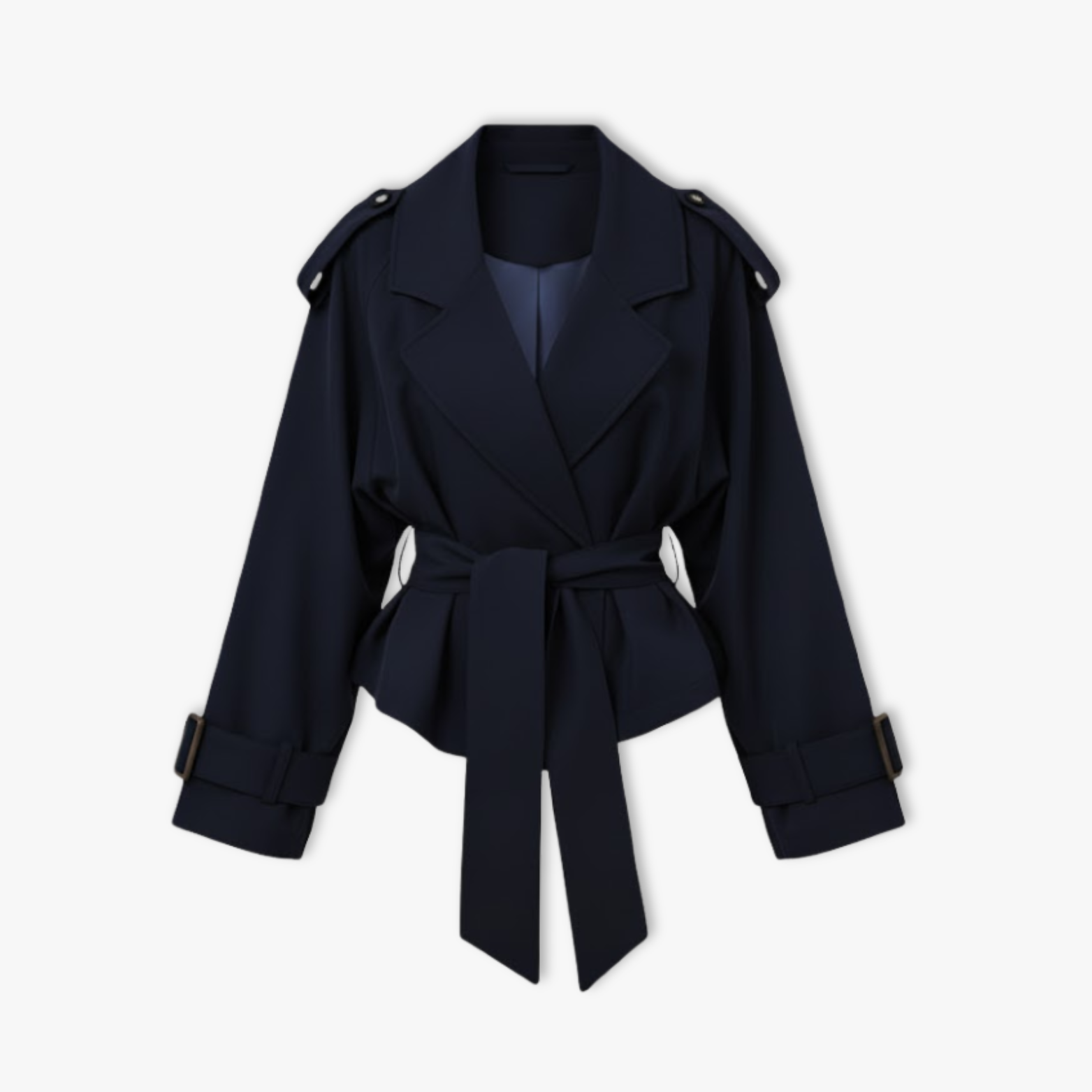 Women's Short Trench Coat Lace-Up Waist Wide Lapels