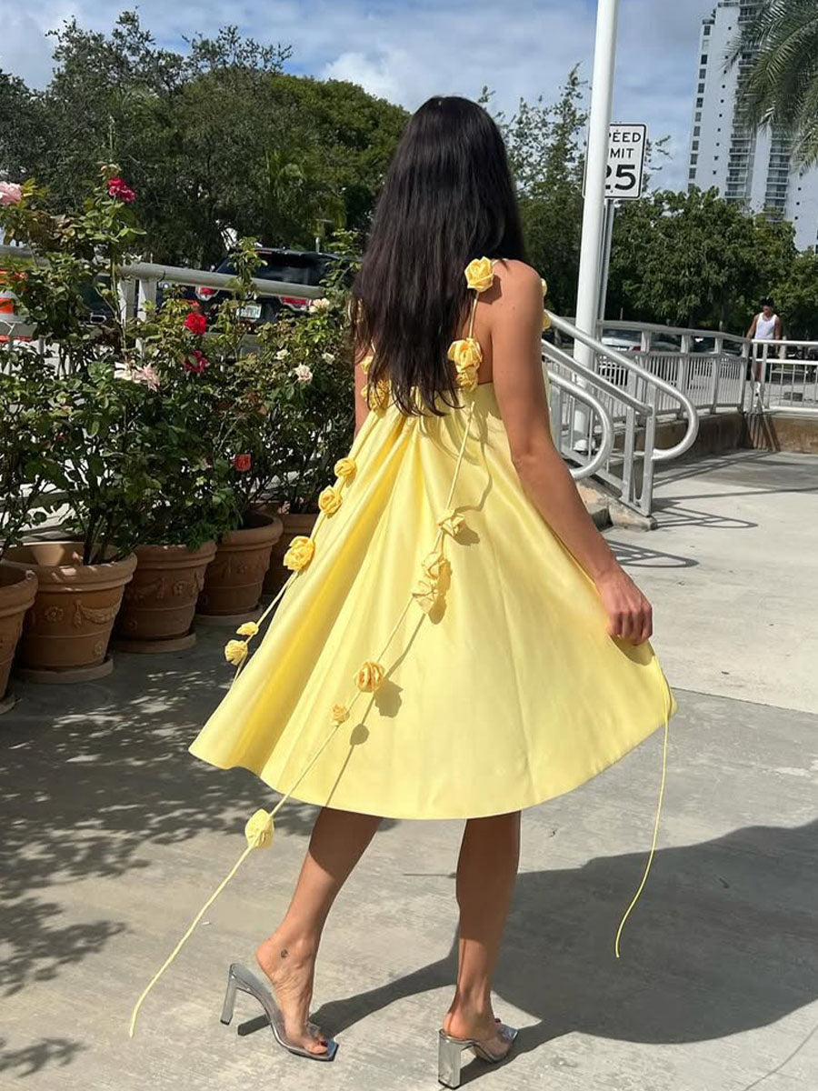 Luminous Chic Yellow Satin Mini Dress