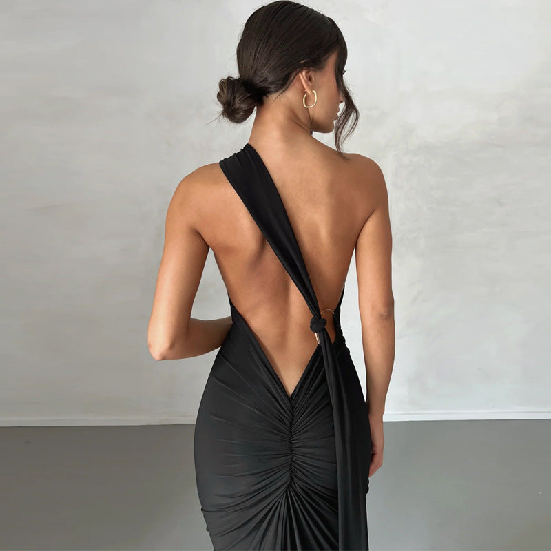 Elara - Backless Slim Fit Pleated Dress