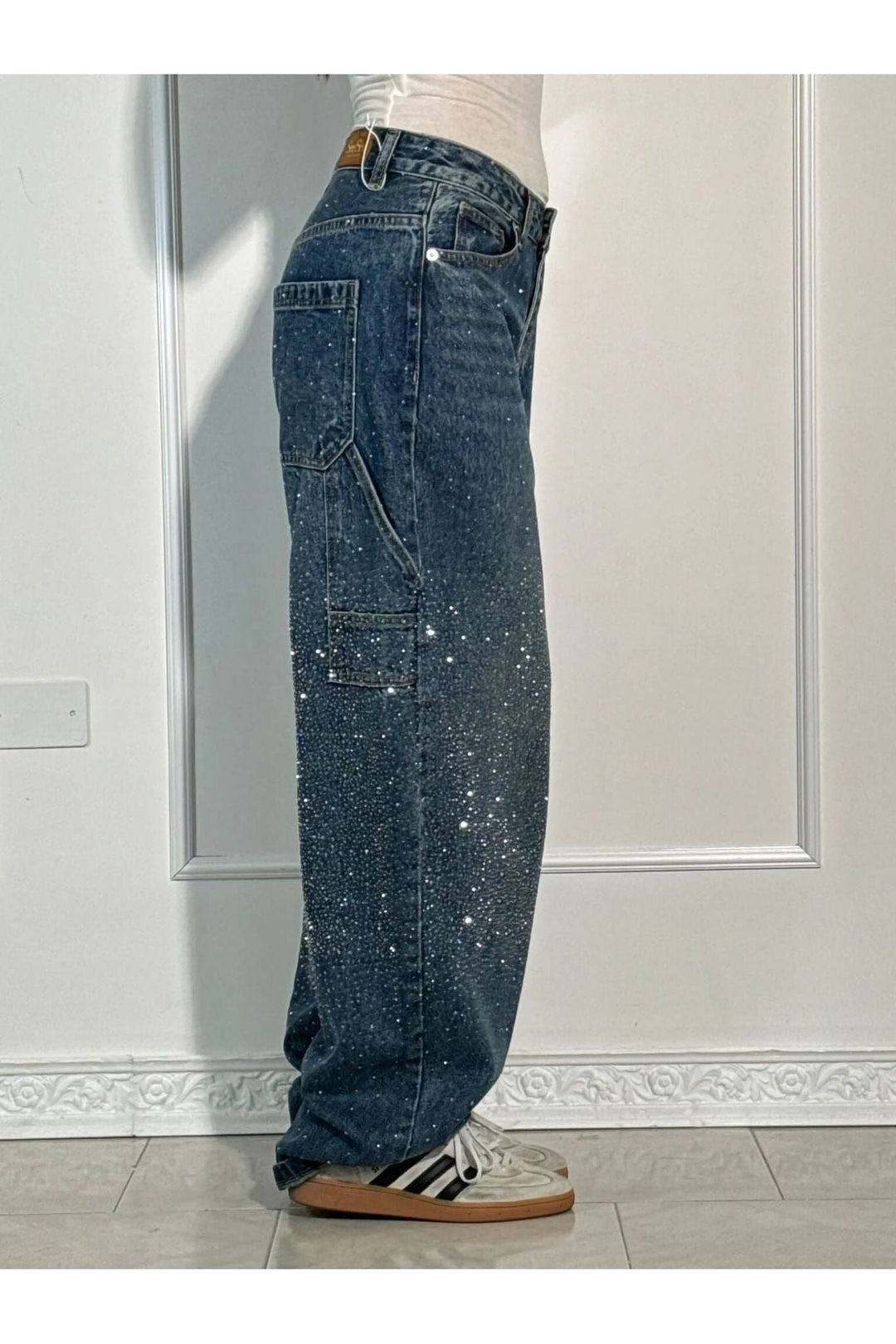 Sparkle Rhinestone Wide-Leg Jeans