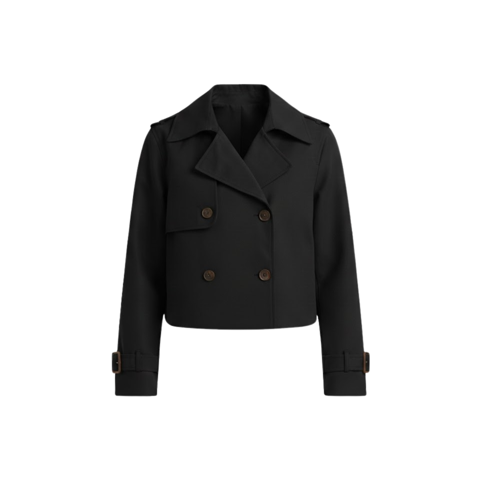 Trench-coat court pour femme à double boutonnage et col à revers cranté