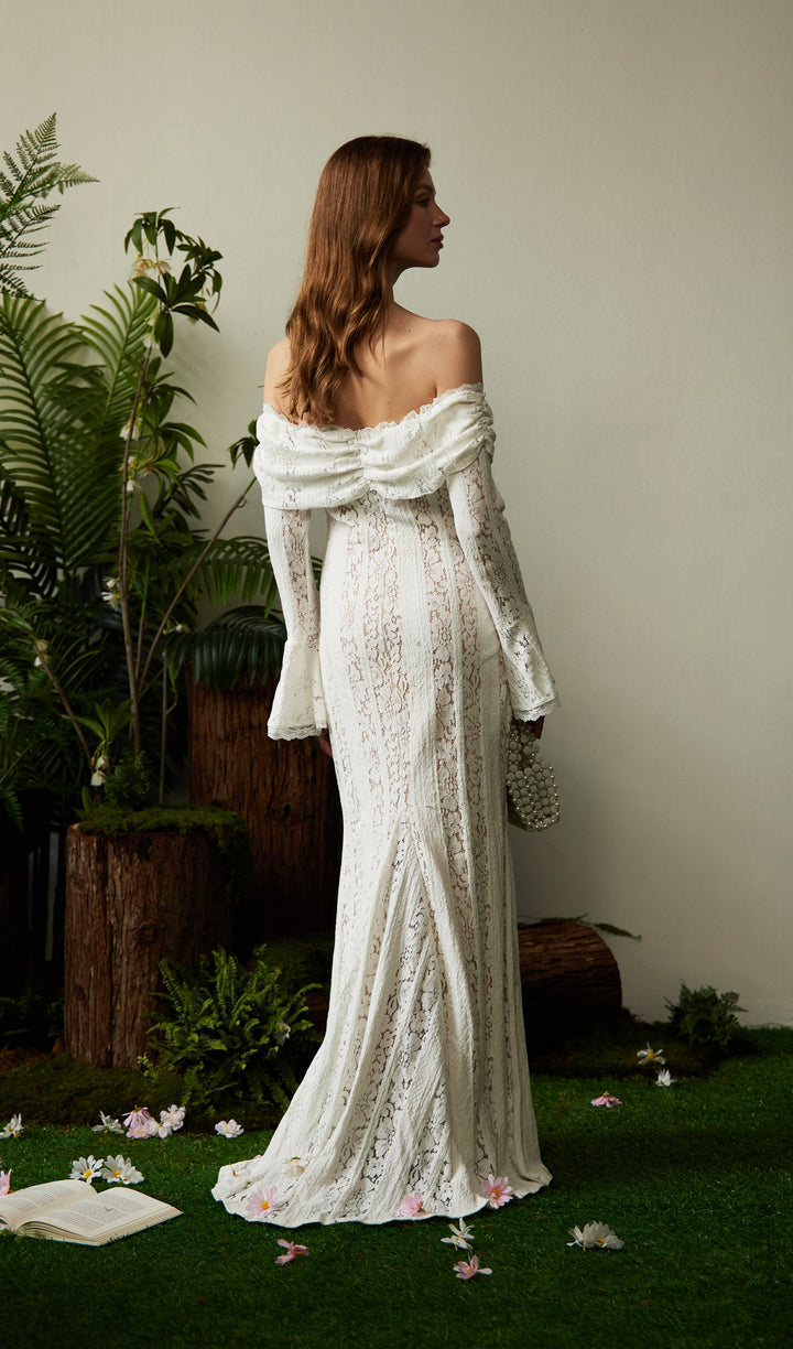 Floral Lace Off Shoulder Maxi Dress