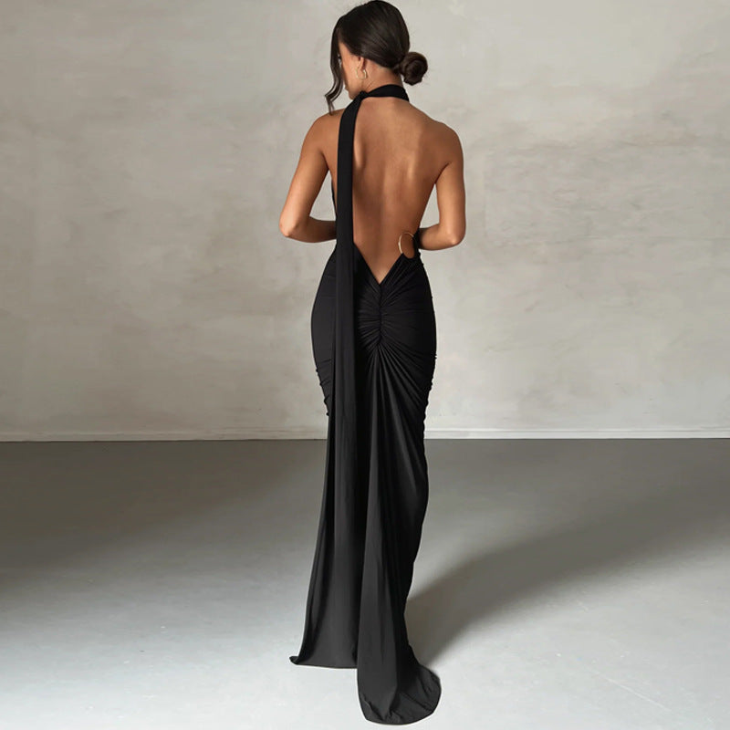 Elara - Backless Slim Fit Pleated Dress