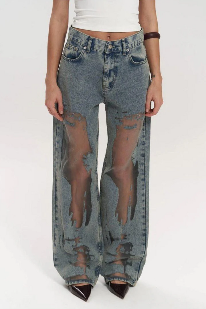 Luna Sheer Panel Wide-Leg Jeans