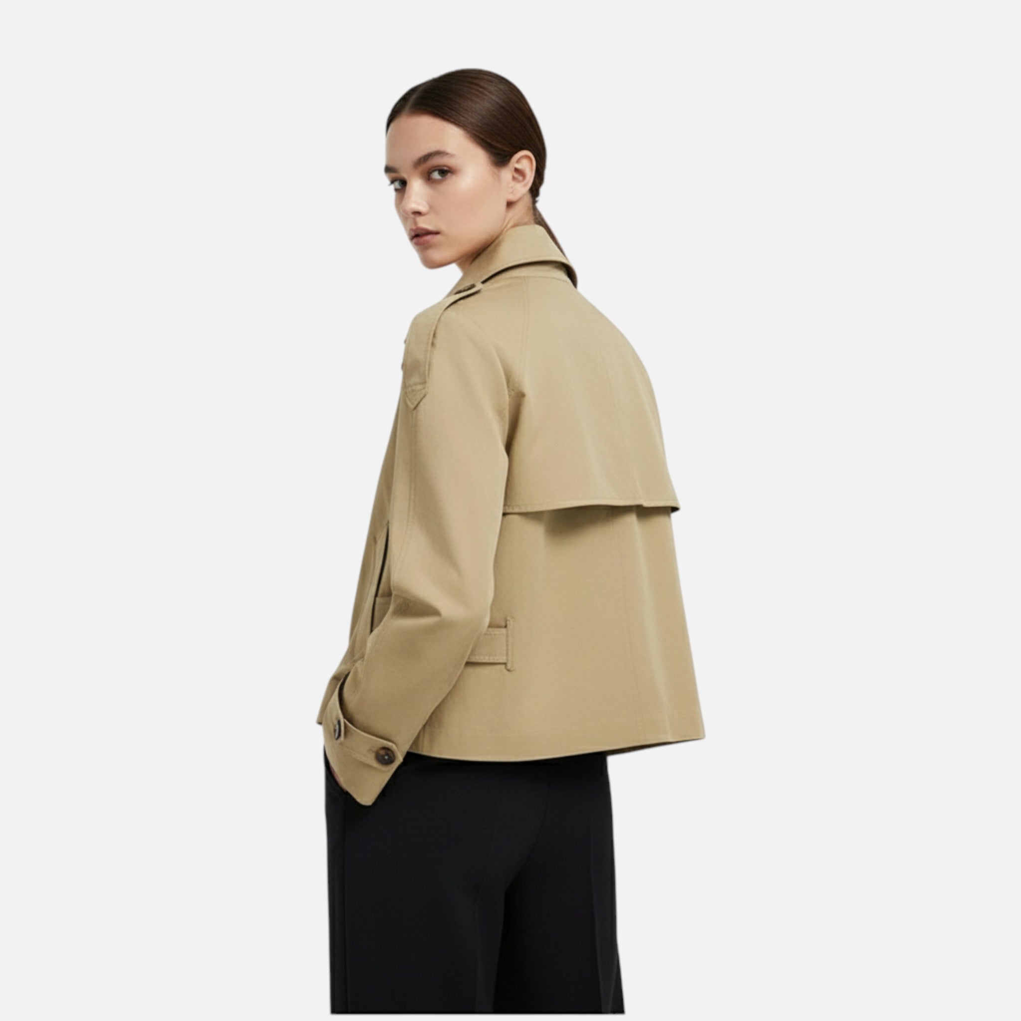 Women's Short Trench Coat Double-Breasted High Neck Belted