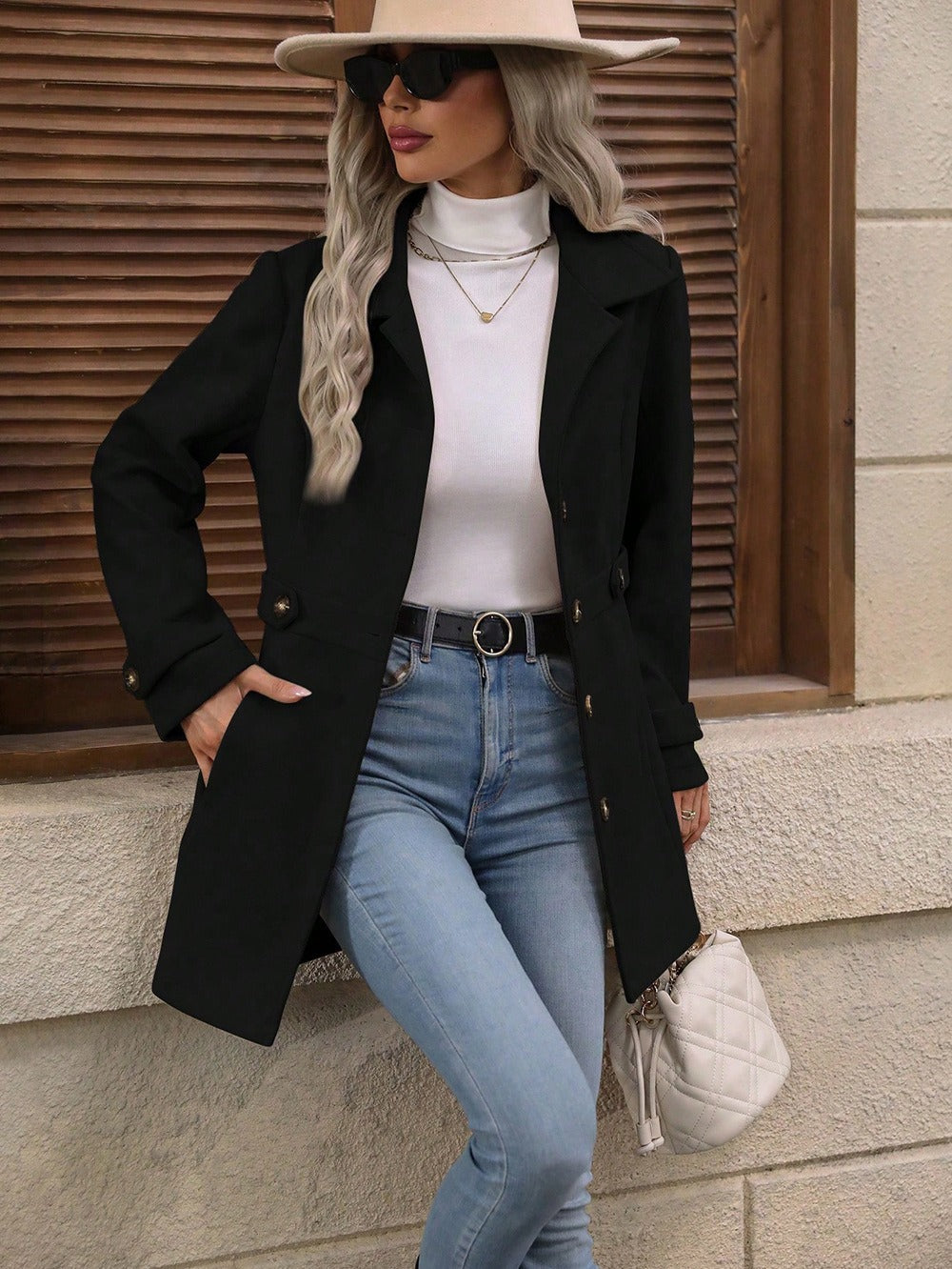 Trench-coat d’automne pour femme avec ceinture réglable