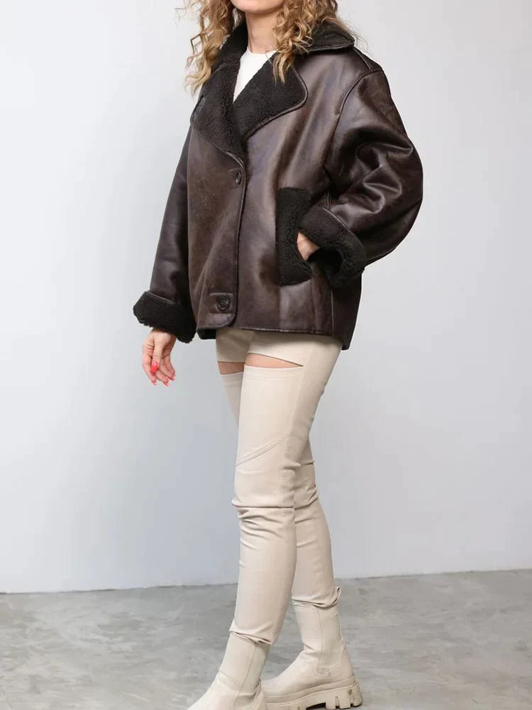 Women's Faux Leather Jacket Vintage Silhouette Refined Cut