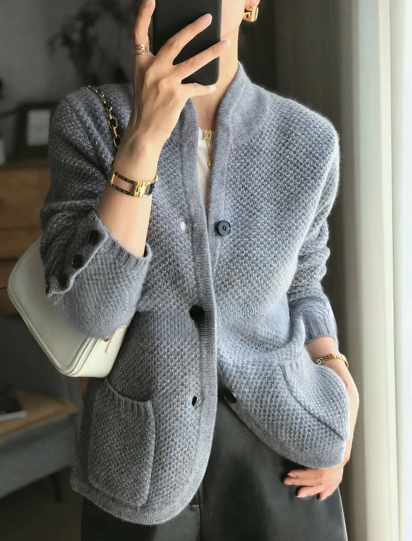 Women's Textured Cardigan Structured Soft Everyday Cut