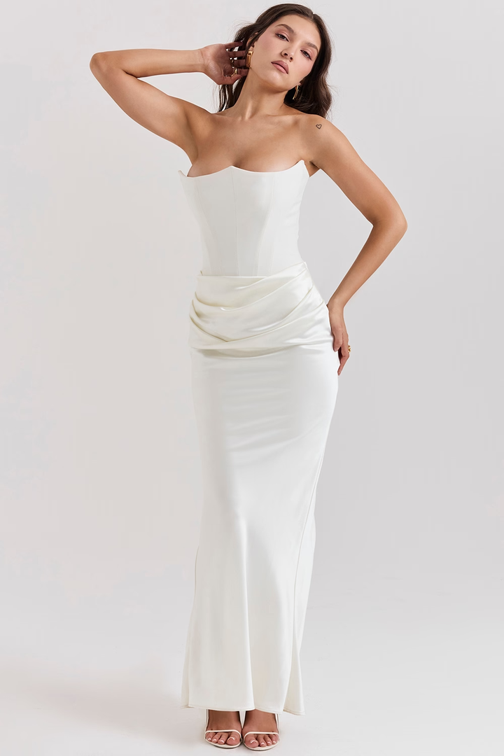 Blair Corset Draped Satin Gown