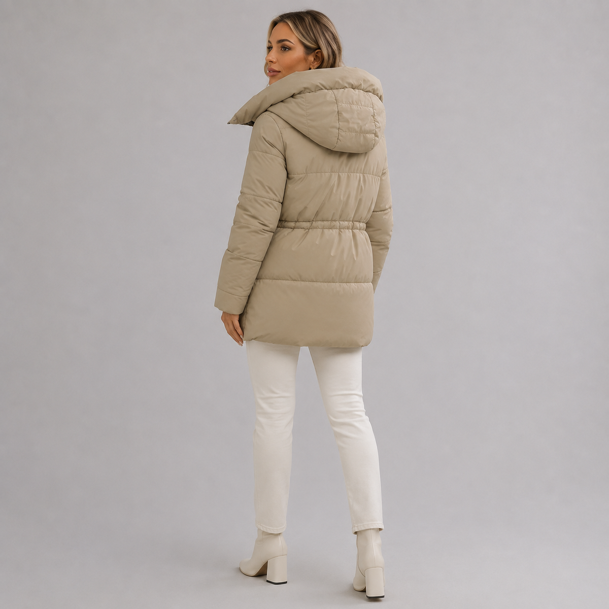 Women's Mid-Length Parka with Hood and Zip Closure