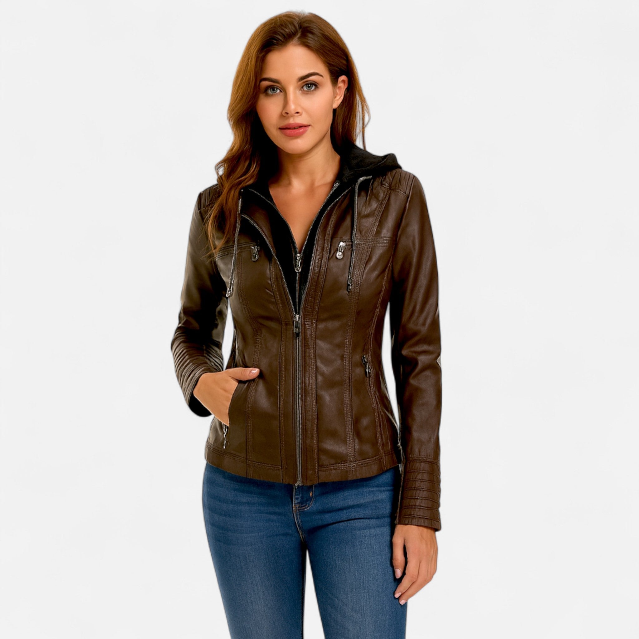 Women's Full-Grain Leather Jacket Tailored Fit Minimalist