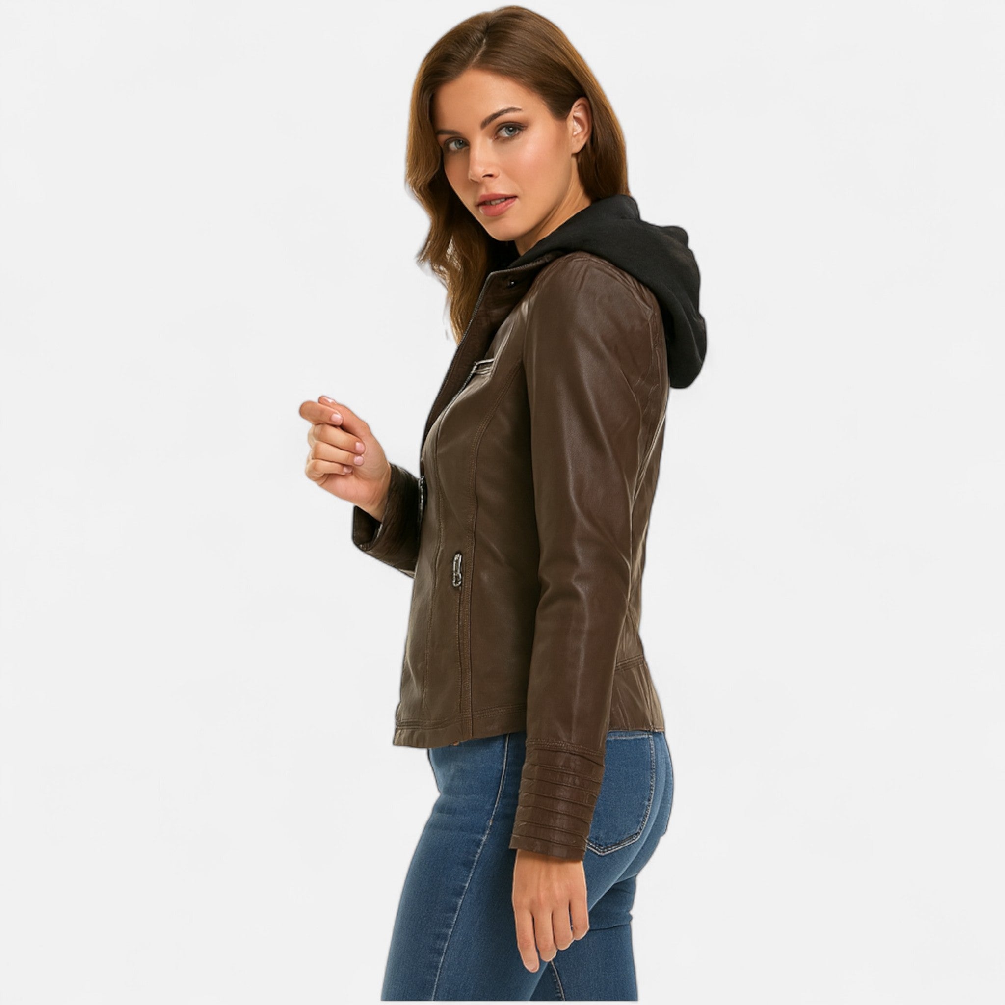 Women's Full-Grain Leather Jacket Tailored Fit Minimalist