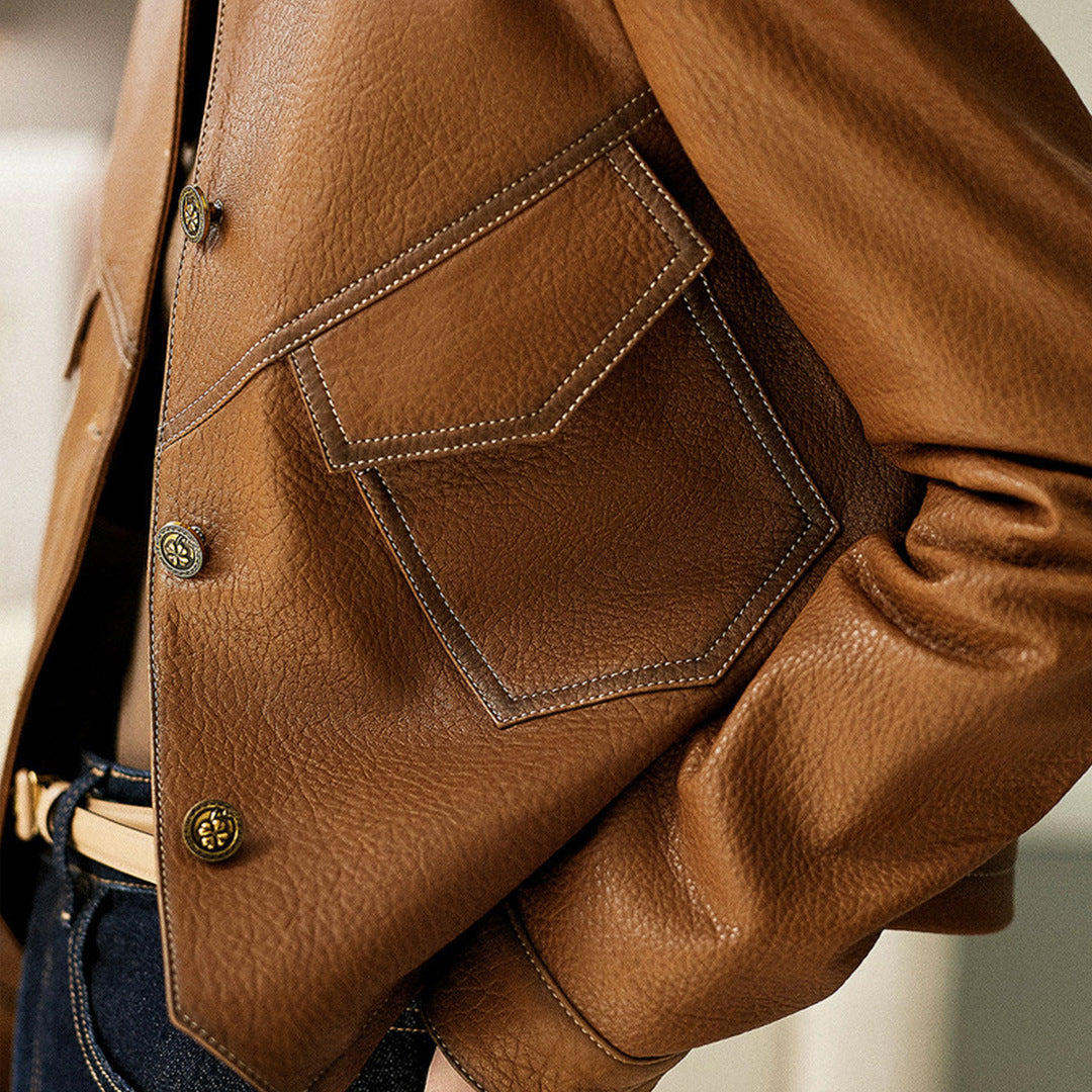 Women's Faux Leather Jacket Cropped Oversized Cut