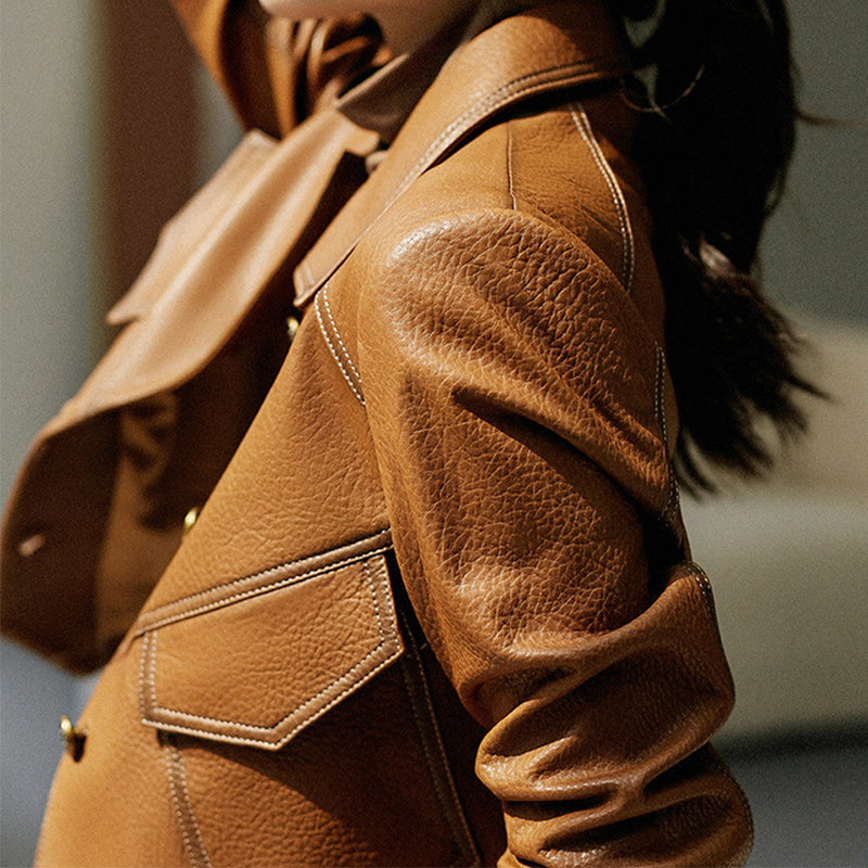 Women's Faux Leather Jacket Cropped Oversized Cut