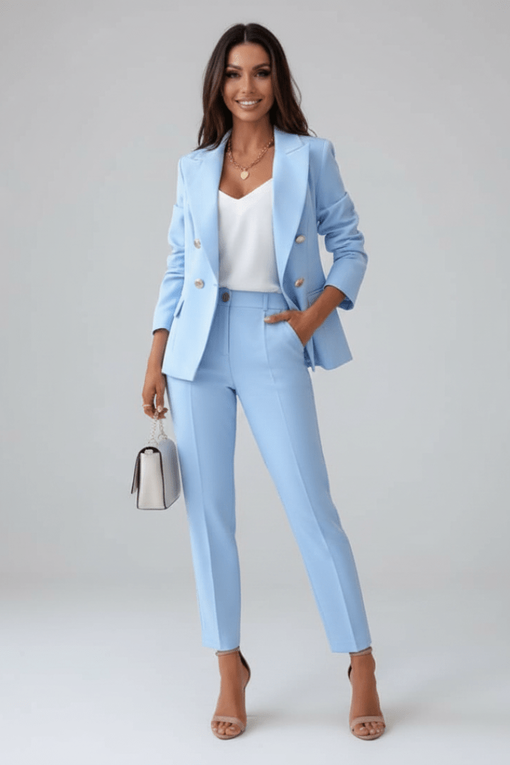 Women's Blazer and Trousers Suit Set Straight-Leg Lapel