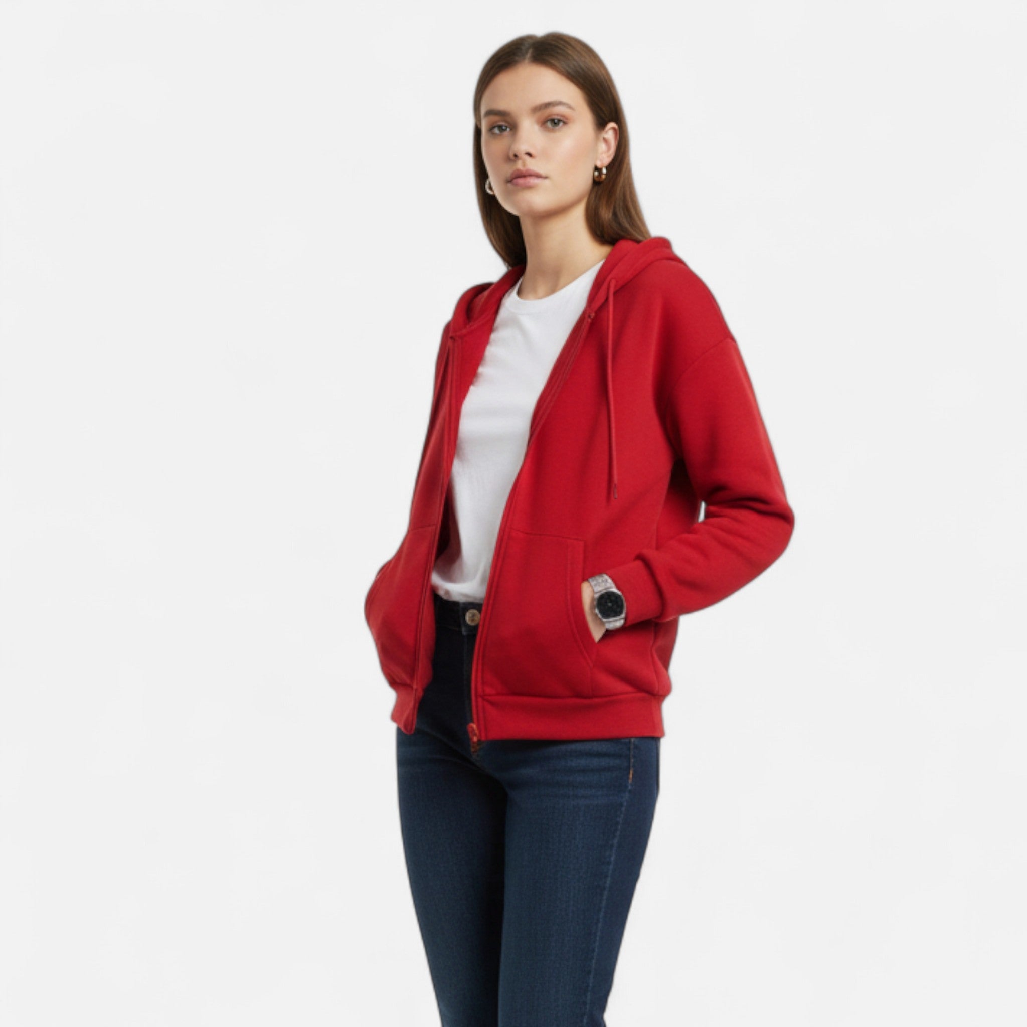 Women's Zip-Up Hoodie Contemporary Cut Drawstring Hood