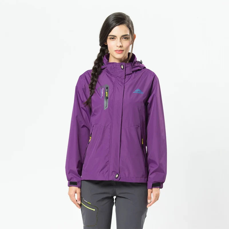 Giacca da trekking impermeabile da donna con cappuccio rimovibile