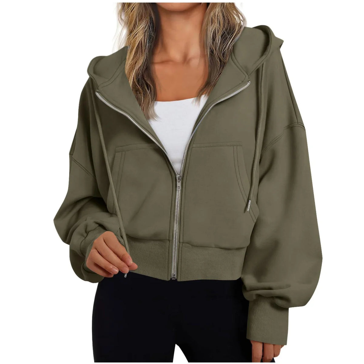 Women's Zip-Up Hoodie with Drawstring Hood