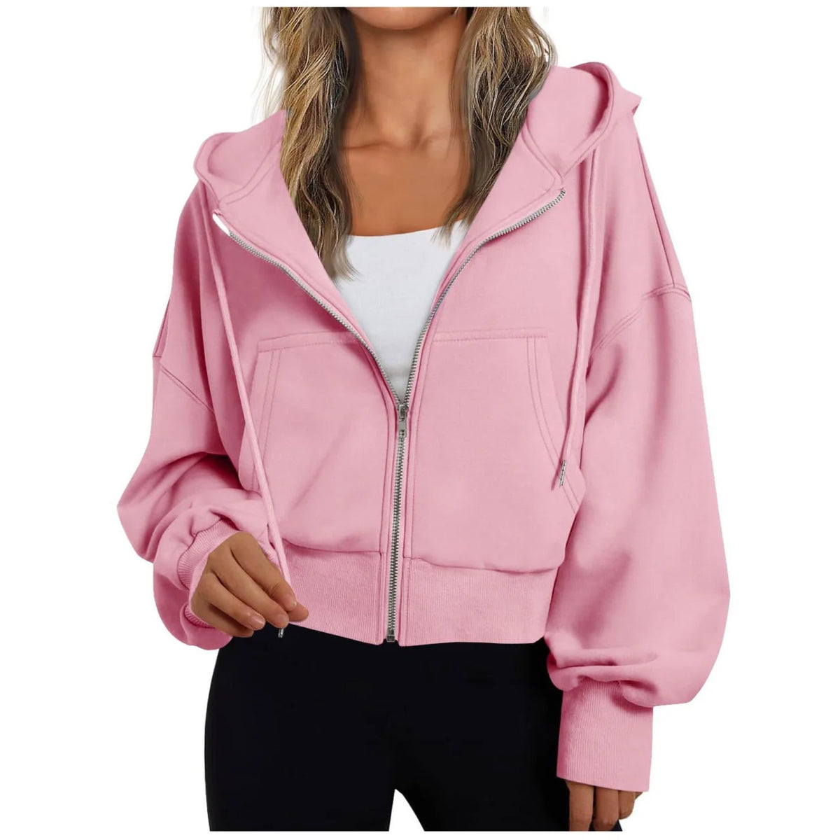 Women's Zip-Up Hoodie with Drawstring Hood