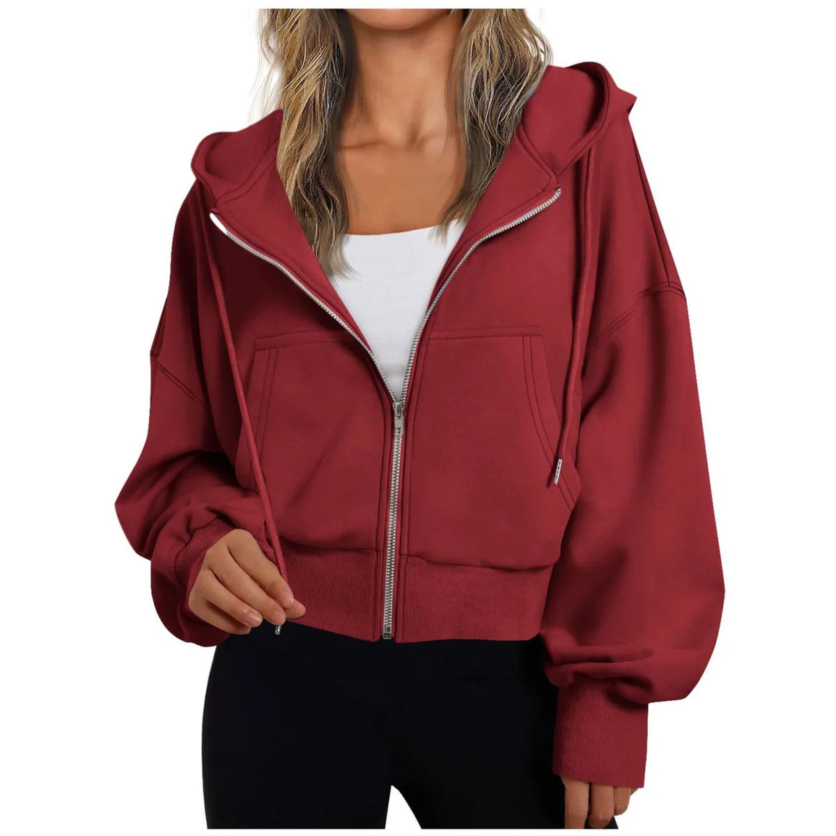 Women's Zip-Up Hoodie with Drawstring Hood