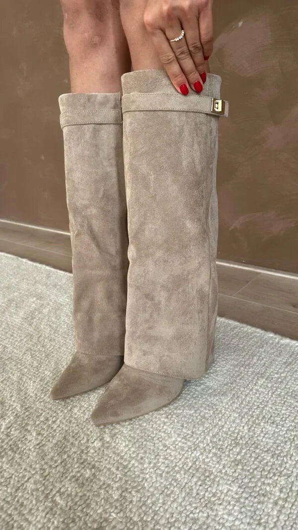 Women's Faux Suede Knee-High Boots Wedge Heel Zip