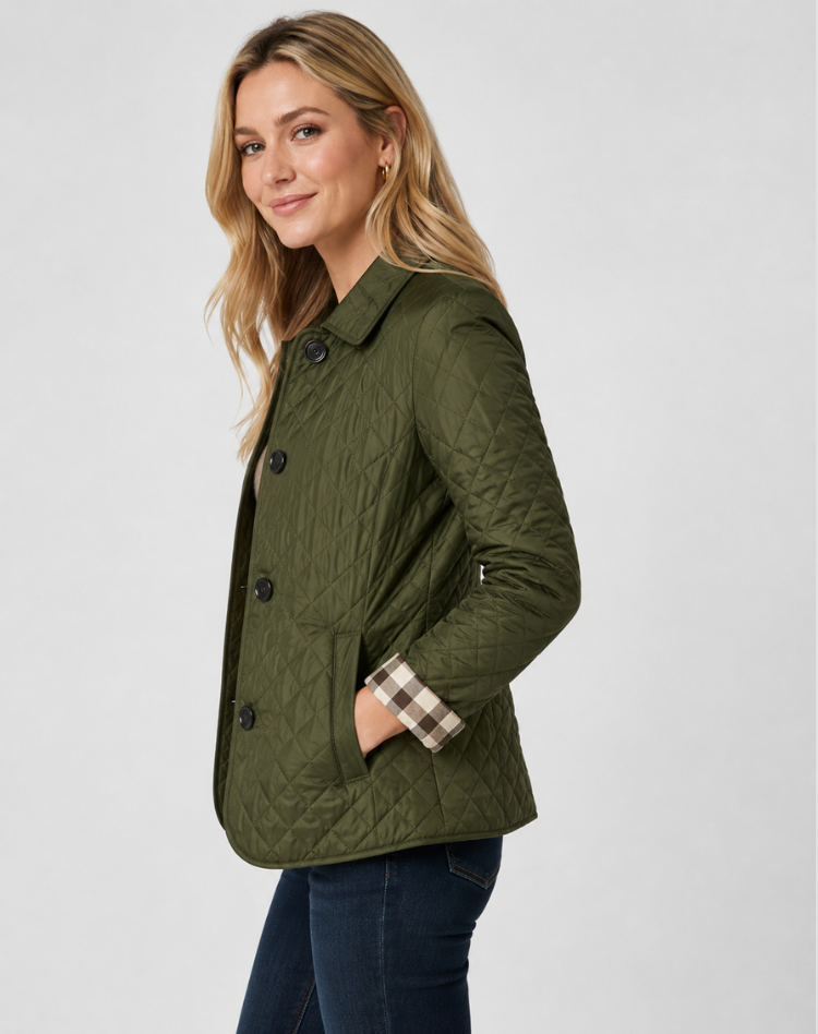 Women's Quilted Transition Jacket Elegant Button Collar