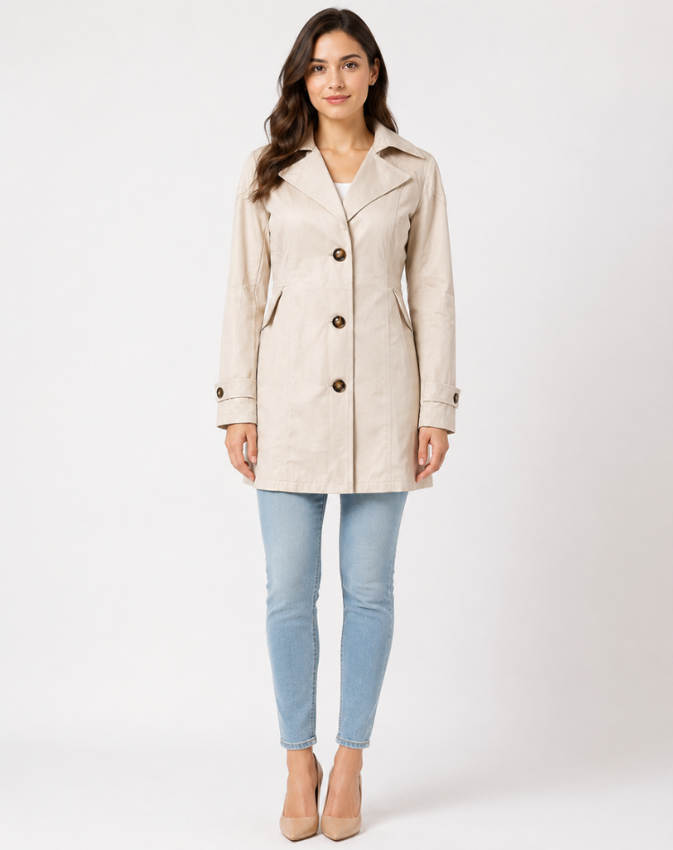 Women's Classic Short Trench Coat Belted Elegant Fit