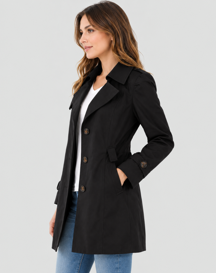 Women's Classic Short Trench Coat Belted Elegant Fit