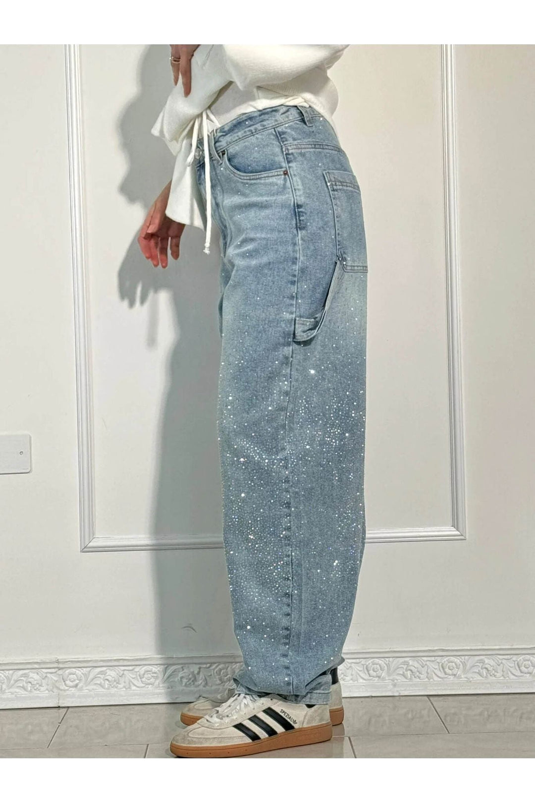 Sparkle Rhinestone Wide-Leg Jeans