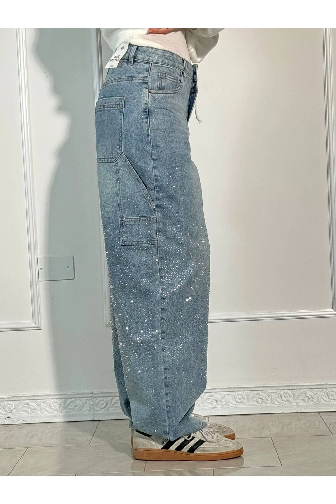 Sparkle Rhinestone Wide-Leg Jeans