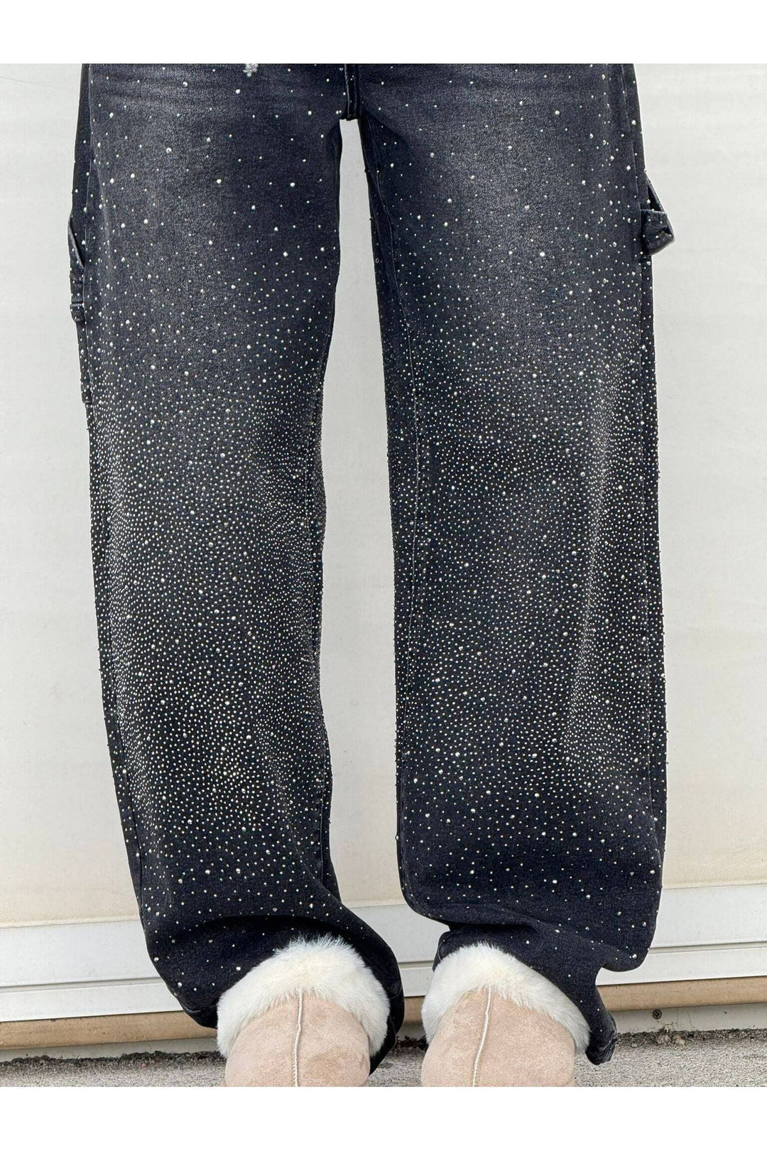 Sparkle Rhinestone Wide-Leg Jeans