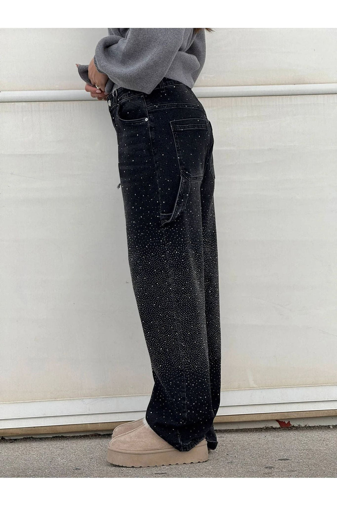 Sparkle Rhinestone Wide-Leg Jeans