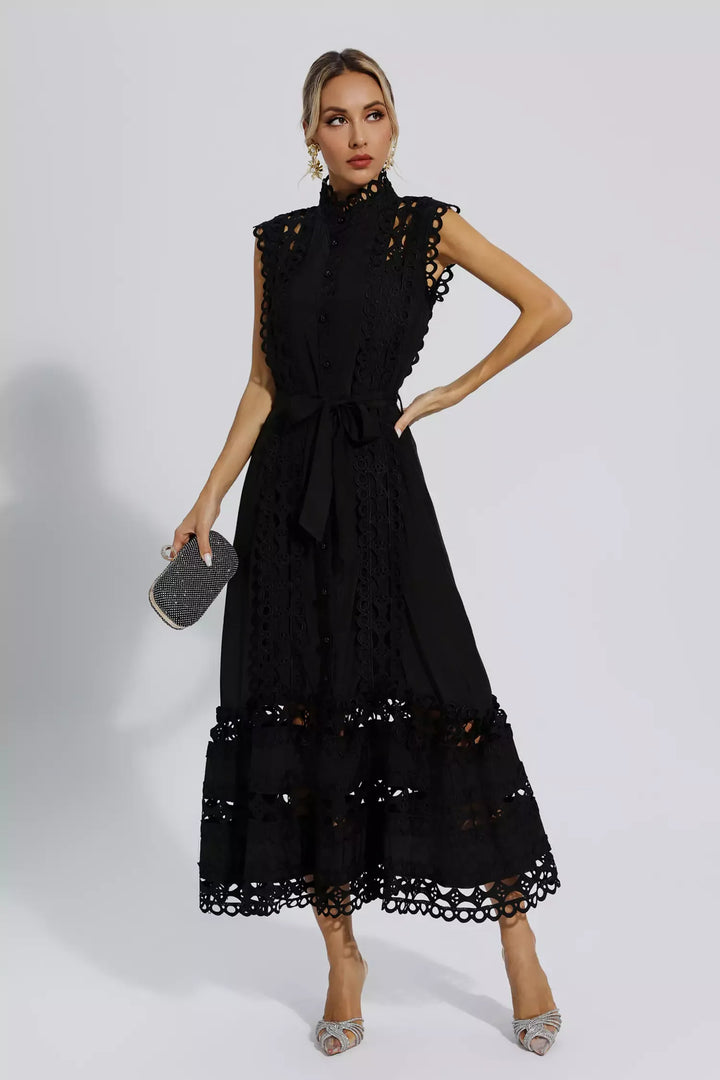 Chelsea Eyelet Midi Dress - Black