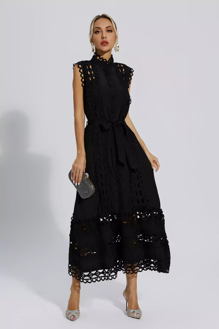 Chelsea Eyelet Midi Dress - Black