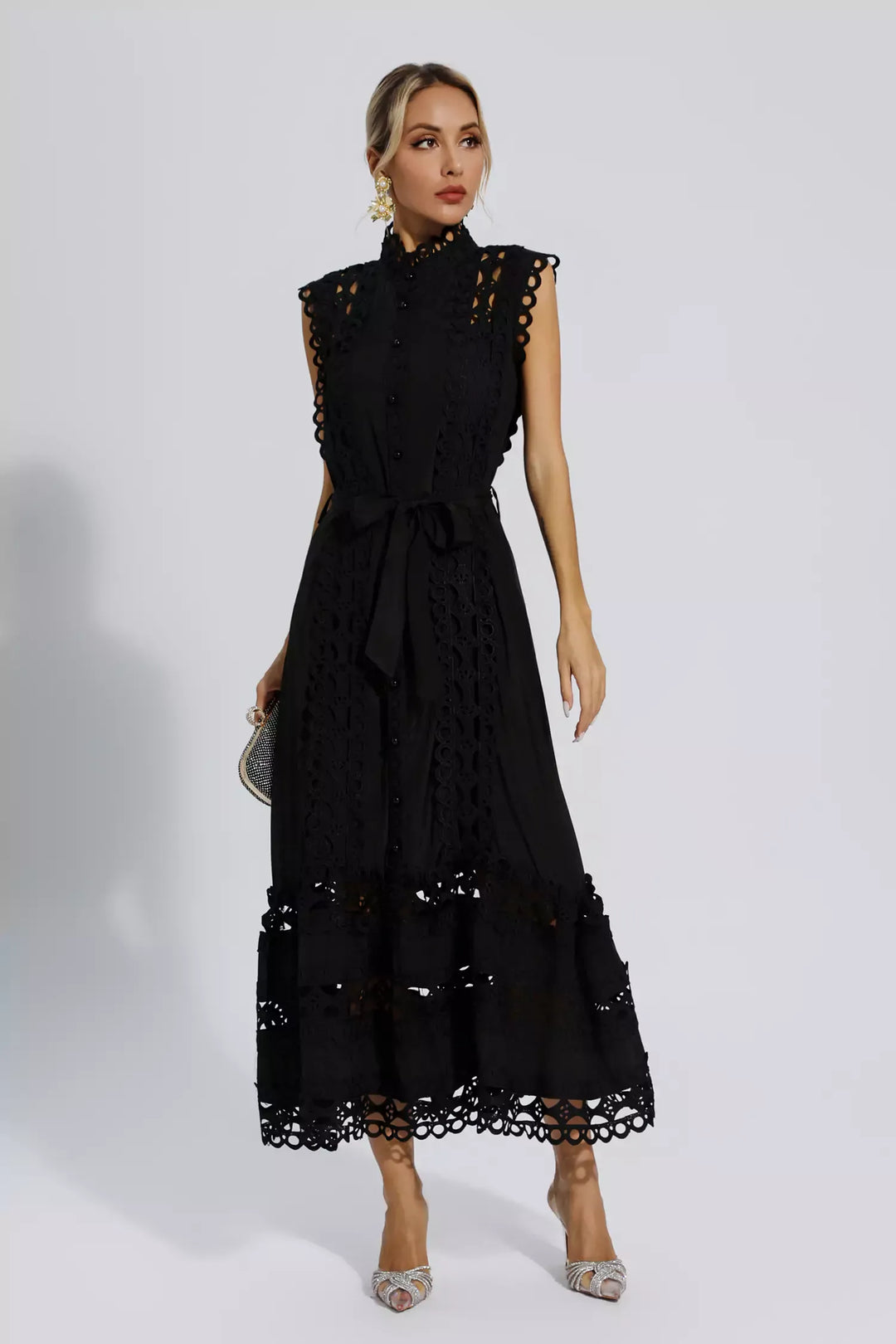 Chelsea Eyelet Midi Dress - Black