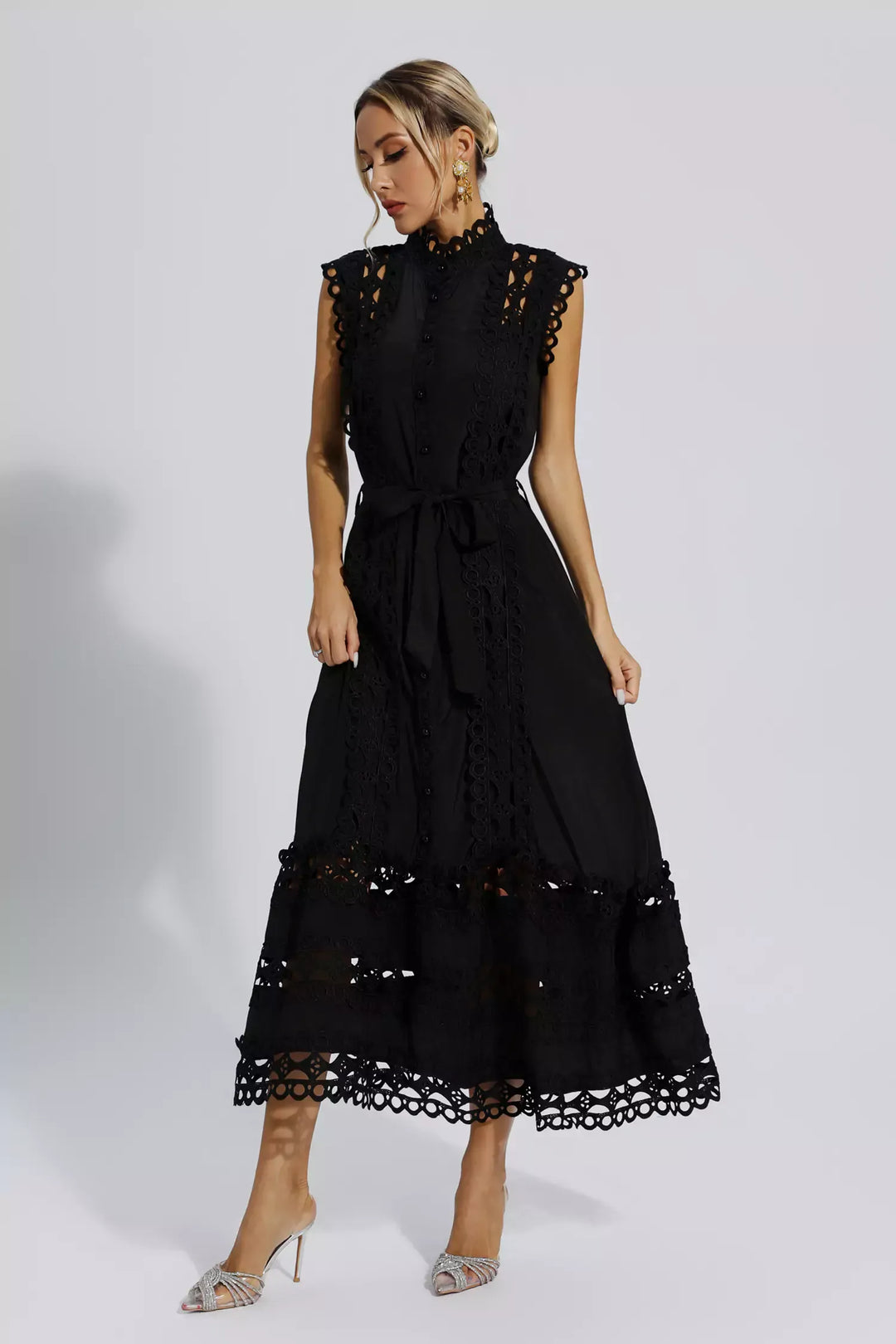 Chelsea Eyelet Midi Dress - Black