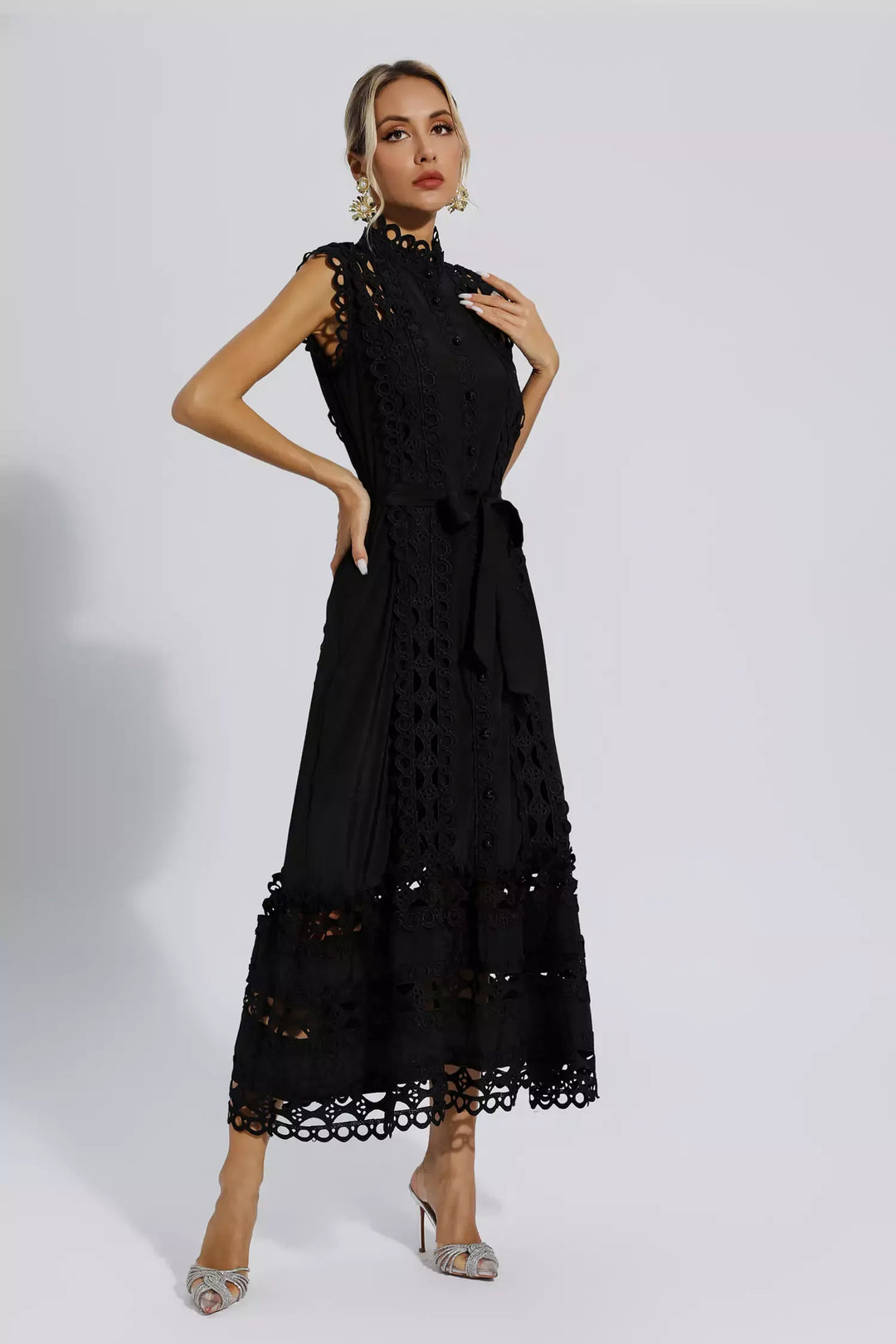 Chelsea Eyelet Midi Dress - Black