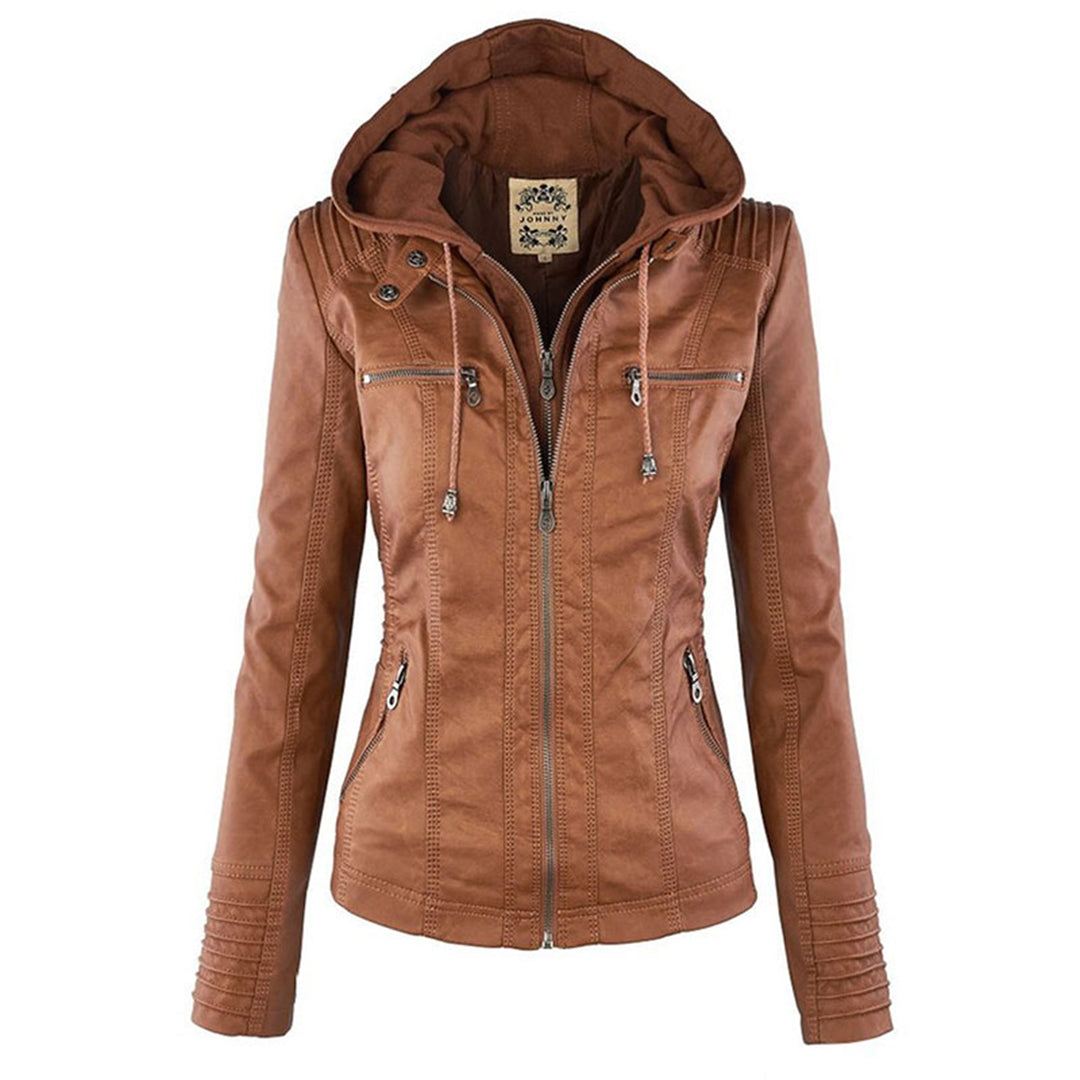 Women's Faux Leather Hooded Jacket Modern Refined Cut