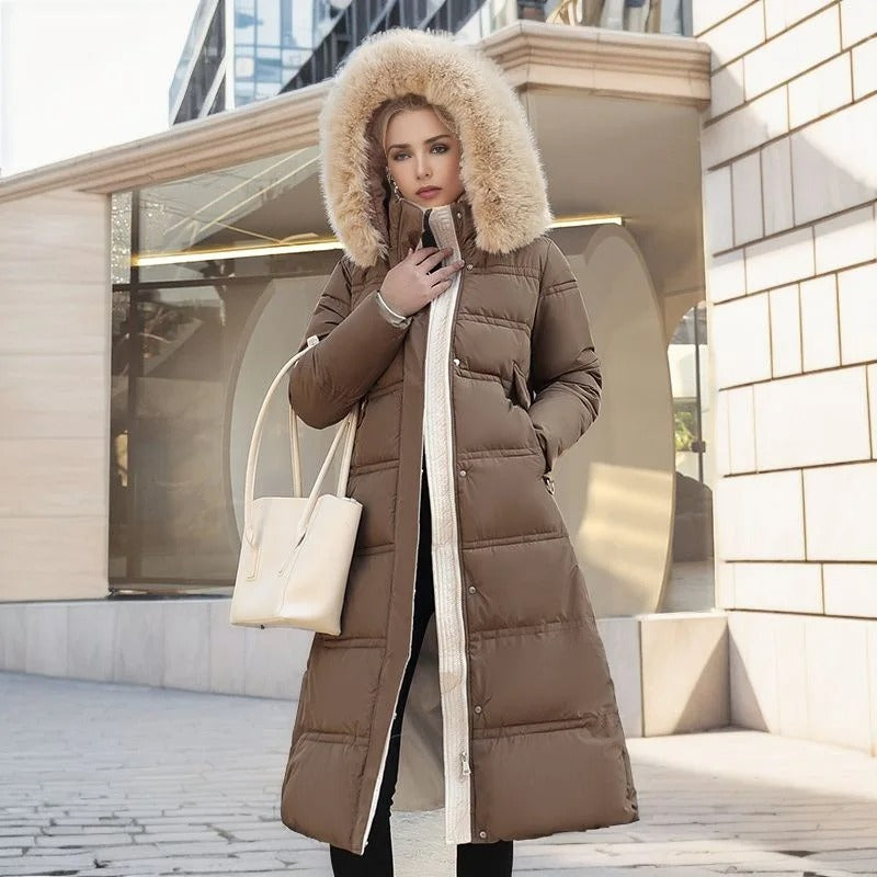 Women's Winter Parka with Fur-Trimmed Hood