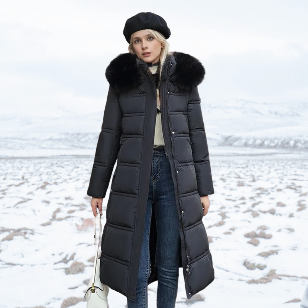 Women's Winter Parka with Fur-Trimmed Hood