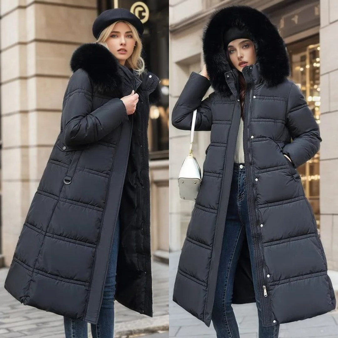 Women's Winter Parka with Fur-Trimmed Hood
