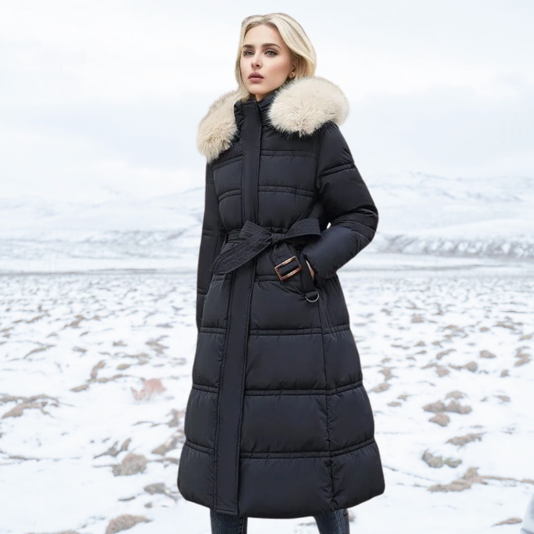 Women's Winter Parka with Fur-Trimmed Hood