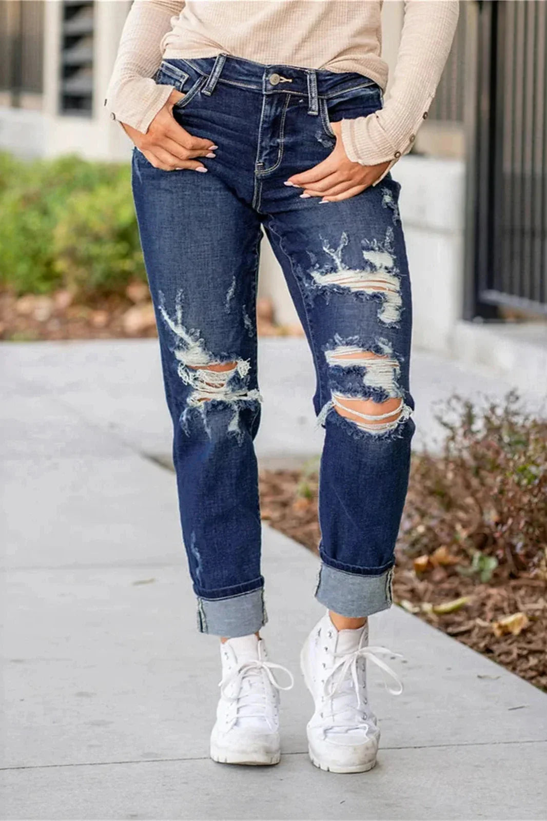 Veronique Sculpting Distressed Boyfriend Jeans