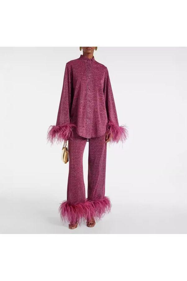 Amara Feather-Trimmed Loungewear Set