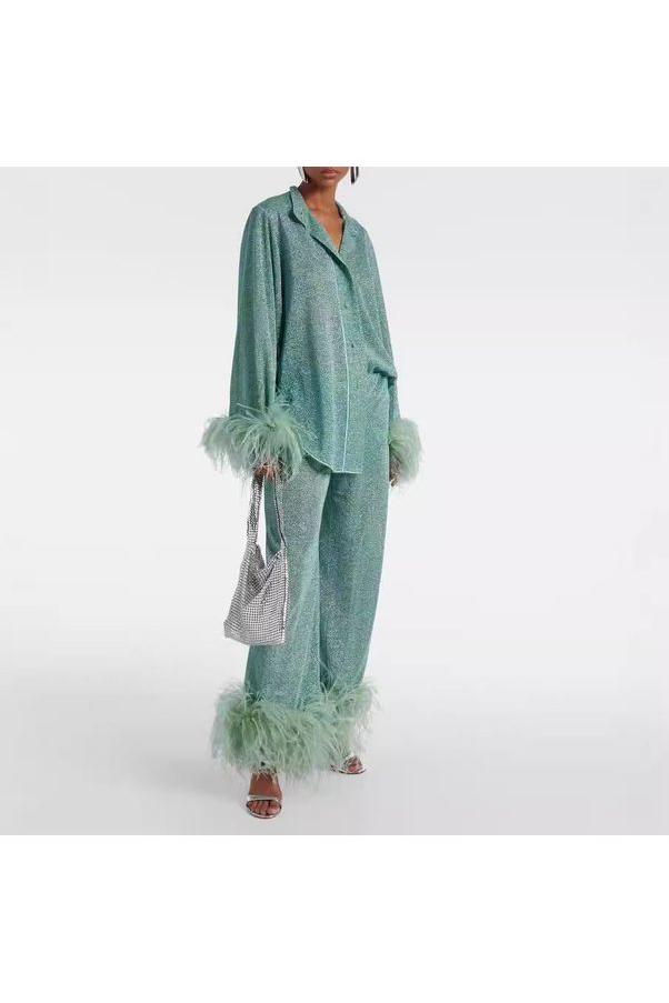 Amara Feather-Trimmed Loungewear Set