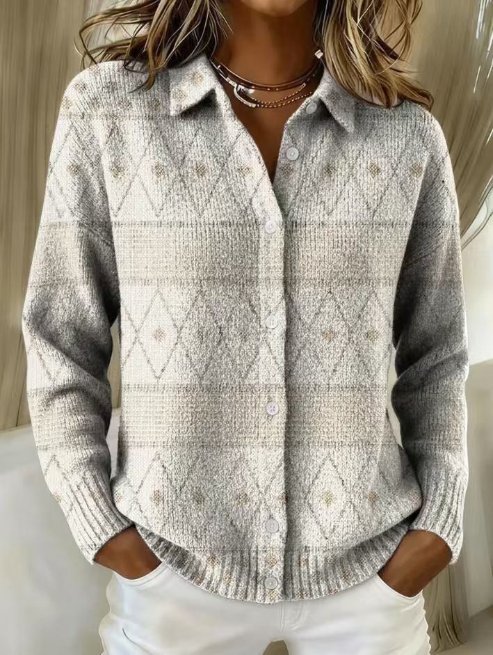 Mona™ – Elegante Strickkapuzenbluse mit Rautenmuster