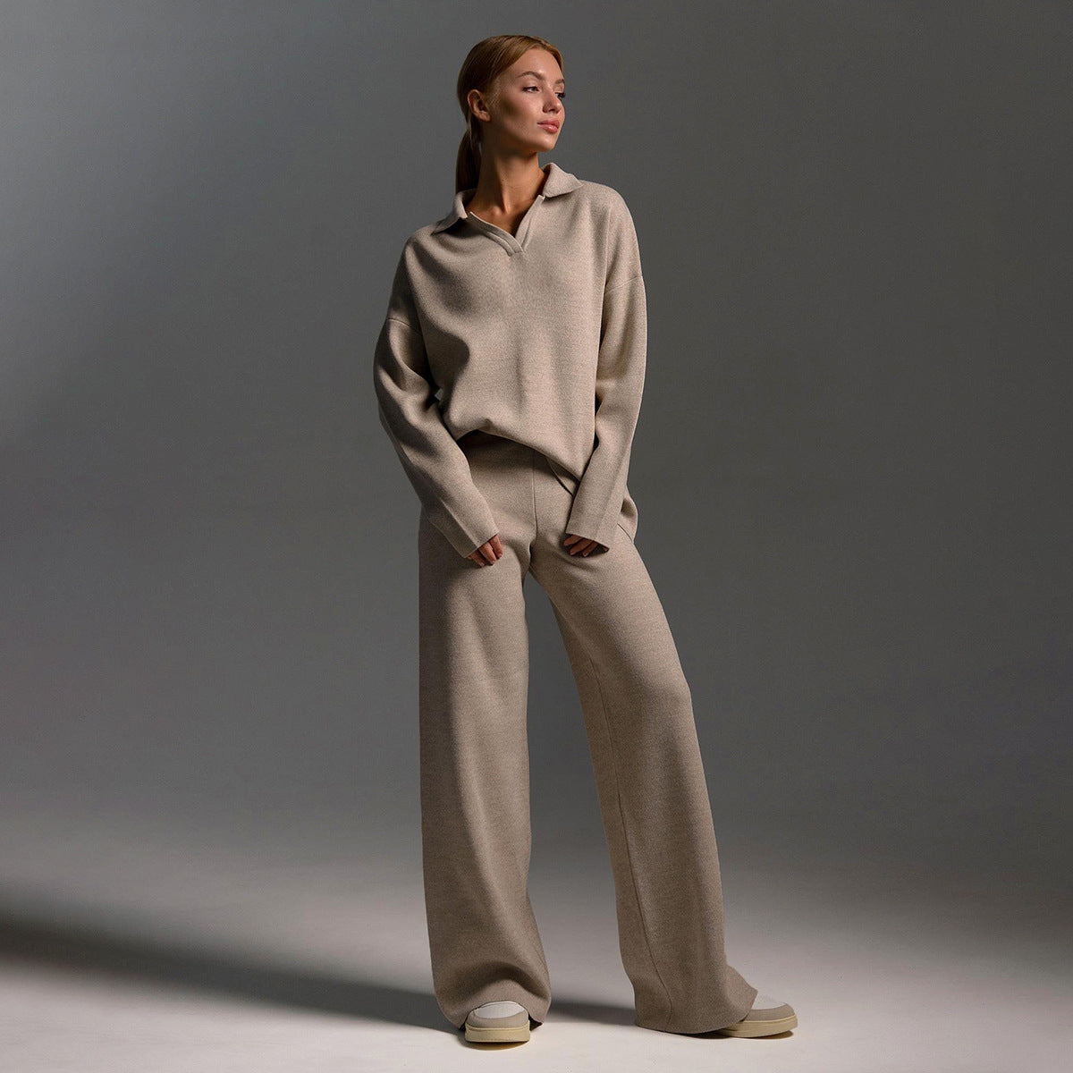 Women's Loungewear Set Wide-Leg Pants Polo Sweater