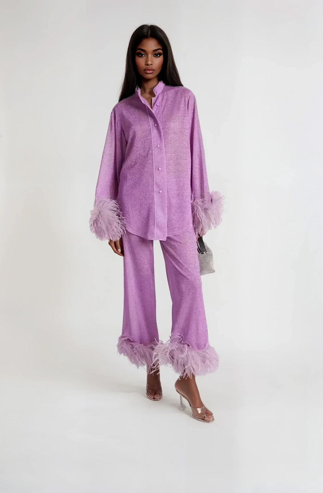 Amara Feather-Trimmed Loungewear Set