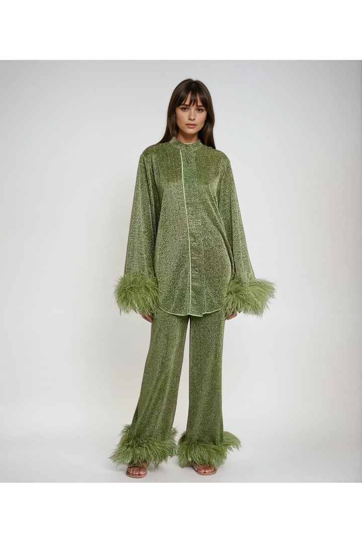 Amara Feather-Trimmed Loungewear Set